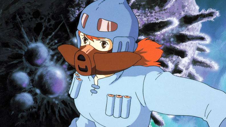 In Nausicaa of the Valley of the Wind, the film’s eponymous hero wears a mask in the toxic jungle.