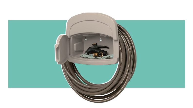 Product shot of the Suncast Deluxe Hangout Hose Holder.