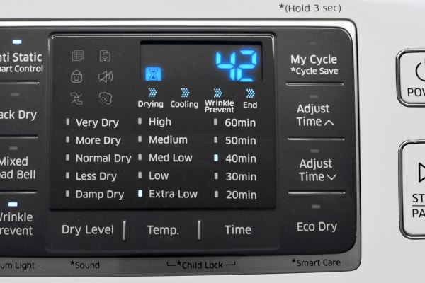 The Samsung DV50K7500's control panel is easy to read and very responsive, but it's not always clear which features work on which cycle.