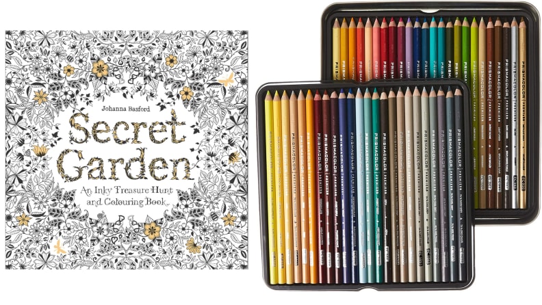 A coloring book and colored pencils pack.