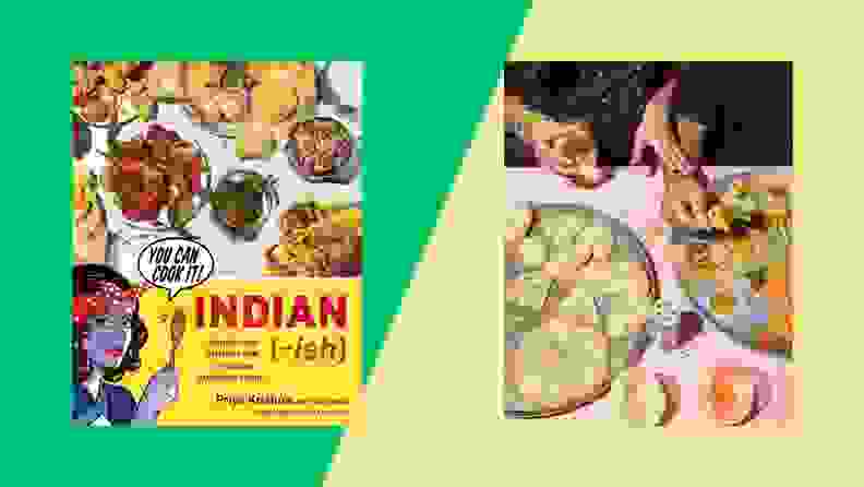 Front and back of cookbook cover that have Indian cuisines as artwork.