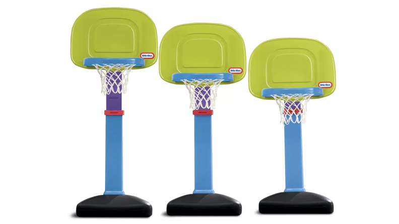 Three toy basketball hoops adjusted at different heights