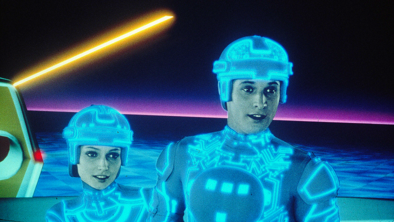 Cindy Morgan and Bruce Boxleitner inhabit the digital realm in 1982’s Tron.