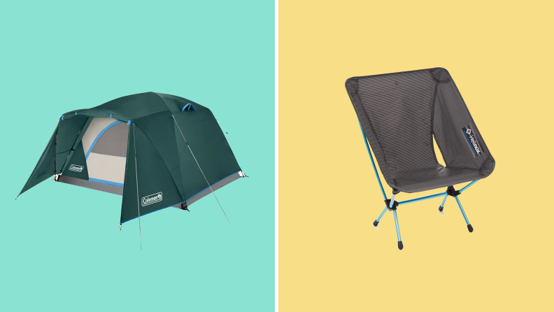 Camping gear on background
