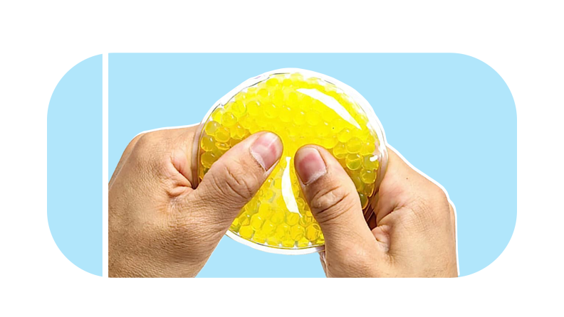 Hands squeezing yellow Sensory Water Beads fidget toy.