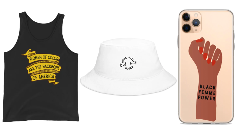 A tank, hat and phone case from A Tribe Called Queer.