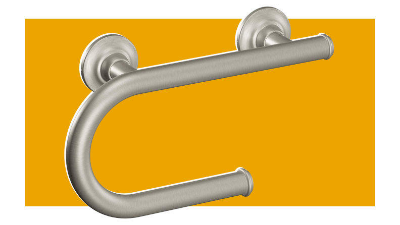 The Moen LR2352DBN grab bar on a colorful background