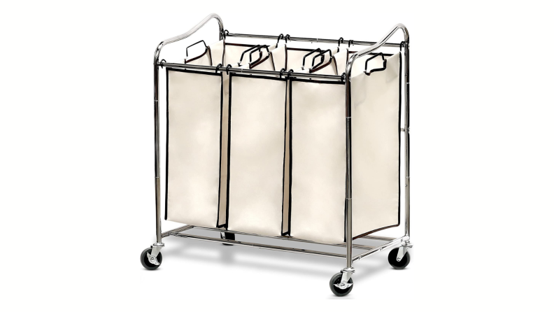 A several-section cart on wheels that you can roll right up to the washing machine makes it easy to sort laundry before you do a load.