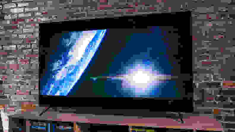 An outer-space shot from a sci-fi series (or movie) shows off the contrast on a Vizio smart TV.