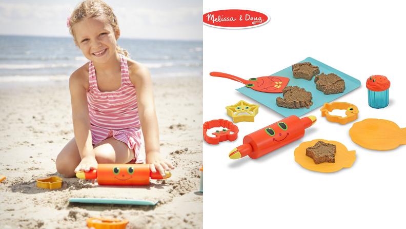 Girl making sand cookies