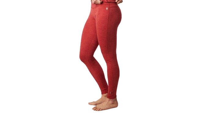 Person wearing red full length leggings.
