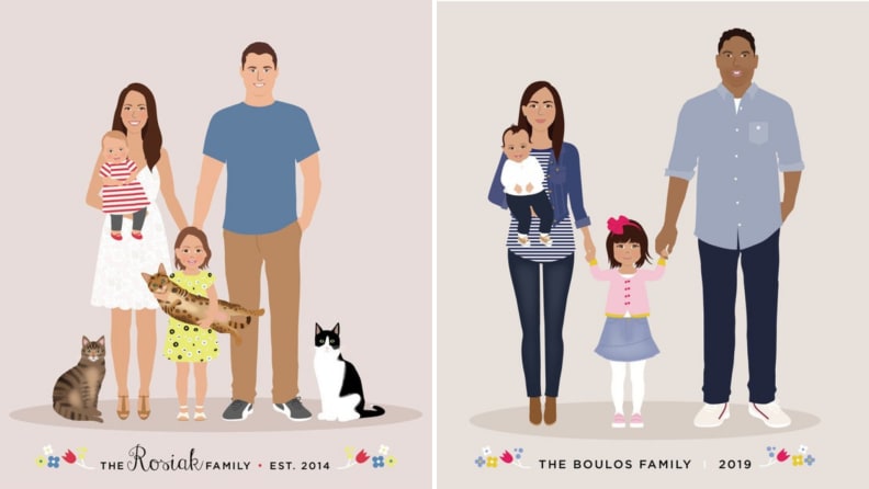 Two customized cartoon family portraits.