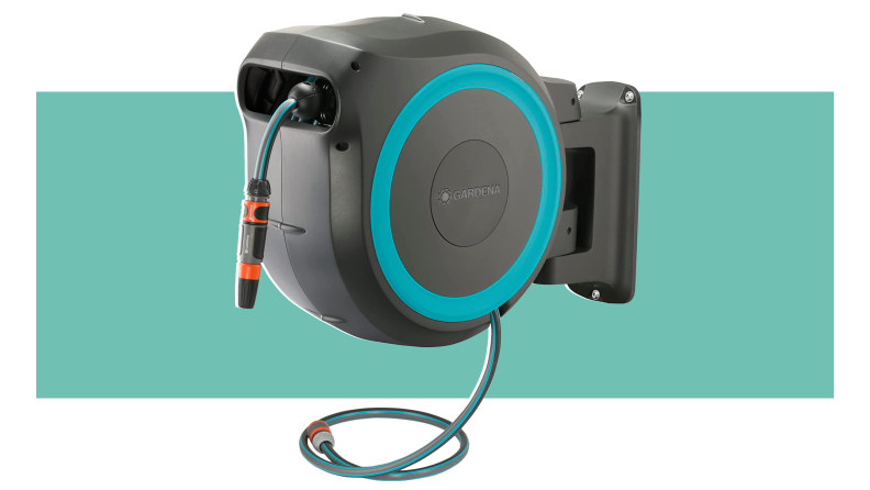 Product shot of the Gardena Mounted Retractable Hose Reel.