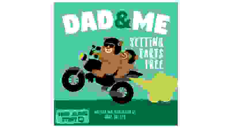 Illustration of a dad and his son on a motorcycle and farting