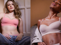 woman wearing the flamingo Eby All Day Balconette bra next to woman wearing the nude All Day Balconette bra