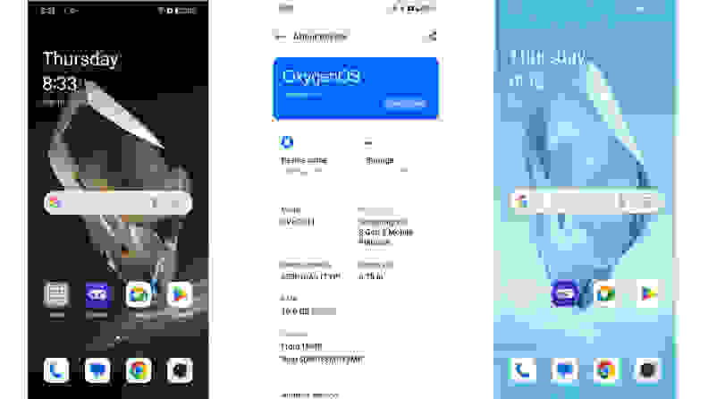 Three screenshots of a OnePlus 12 smartphone screen.