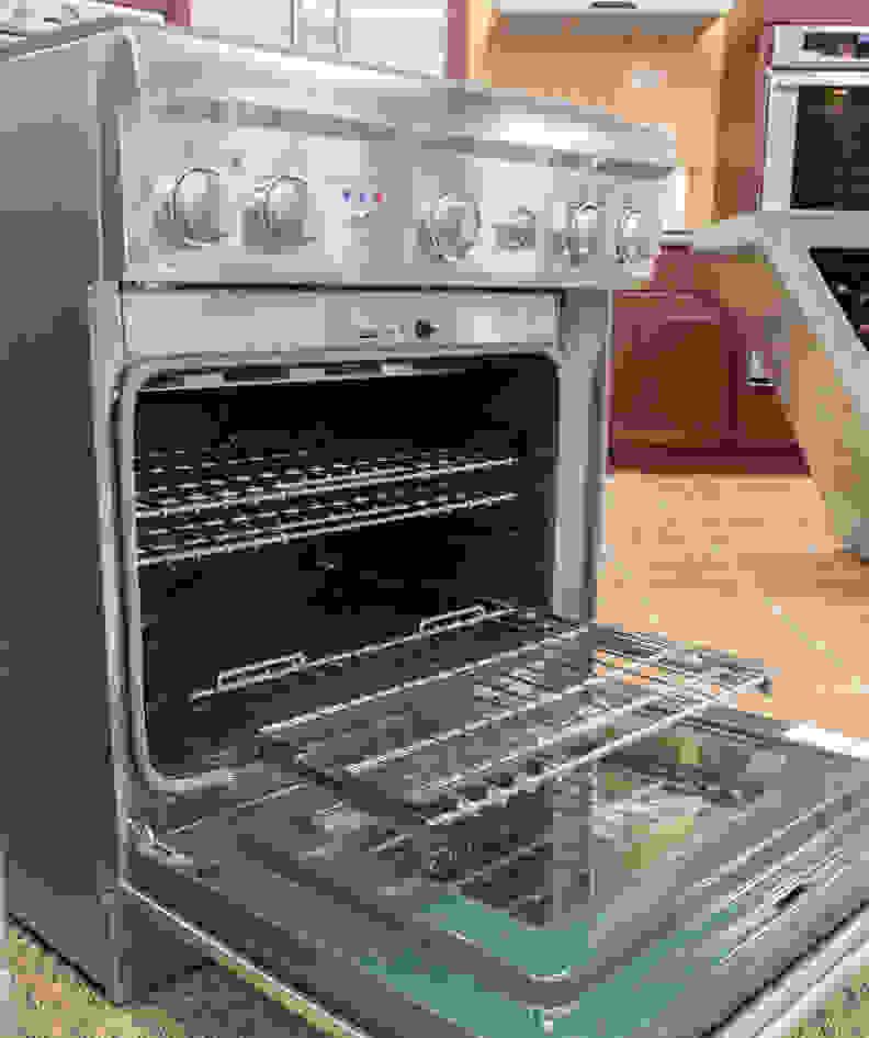 Open oven door and racks