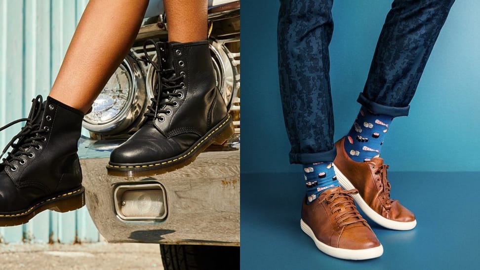 Left: Doc Martens Combat Boots; Right: Cole Haan Leather Sneakers