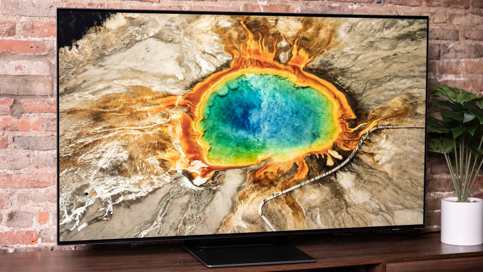 The 55-inch Samsung S95B QD-OLED displaying 4K/HDR content in a living room setting