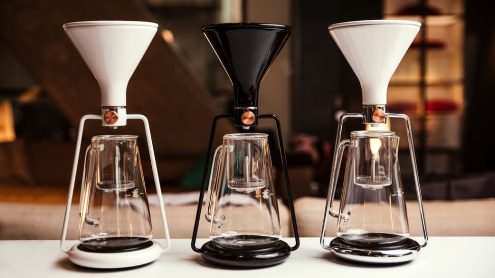 Three Gina coffee makers by Slovenian start-up Goat Story are on display.