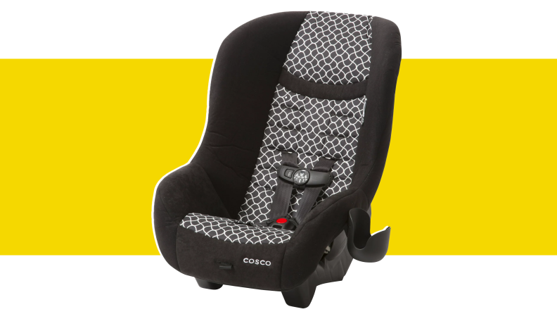 A car seat on a yellow background