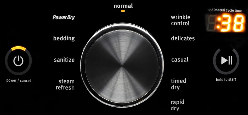 The Maytag 8200 dryer covers all the conventional bases, including a Sanitize option and the manufacturer's proprietary Power Dry cycle.