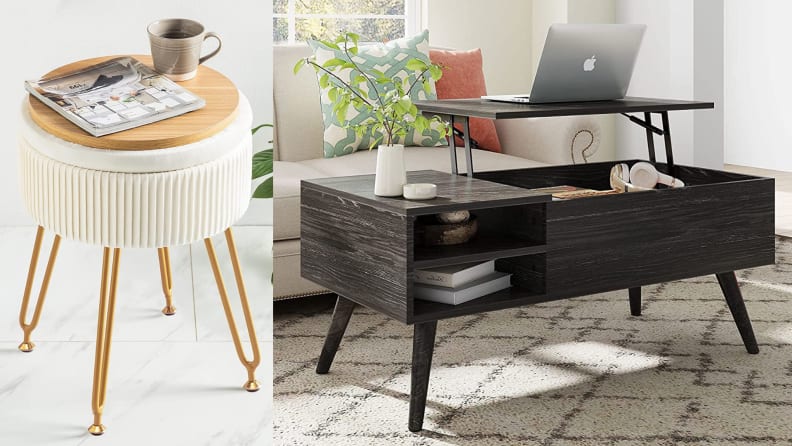 Two storage tables in a living room.