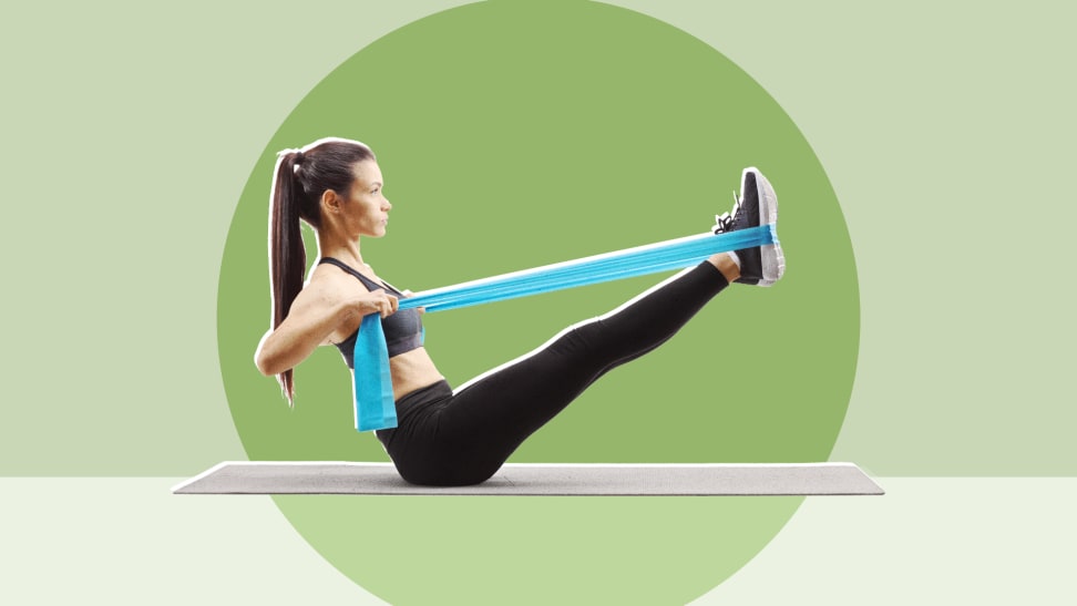 Pilates@home using a home reformer: feet pulling straps