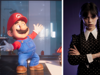 Stills from the Mario movie and Netflix’s ‘Wednesday.’