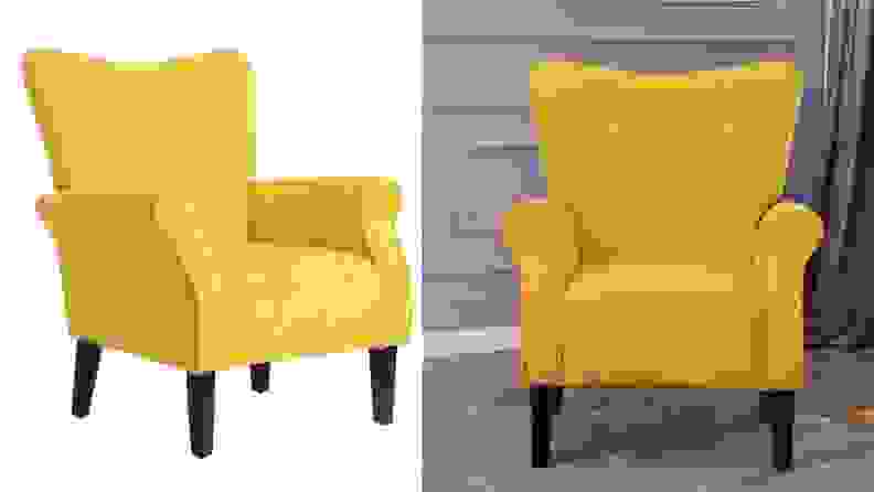 High Wingback Linen Armchair, Citrine Yellow