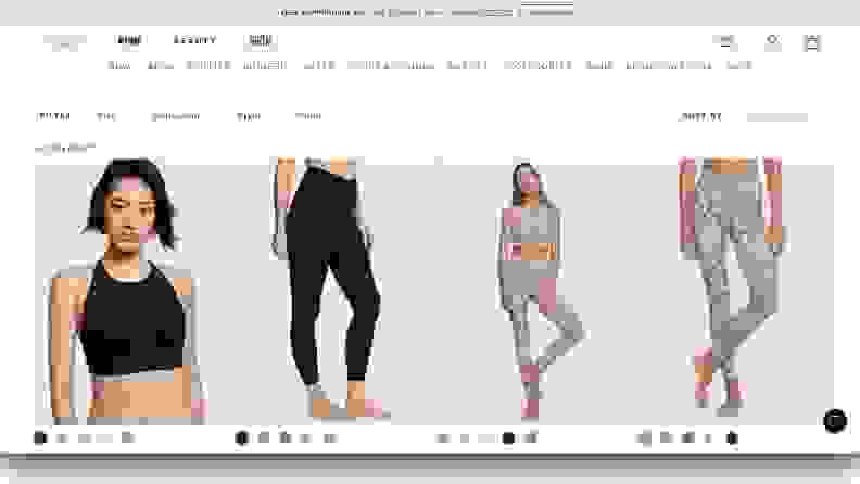A Victoria's Secrete shopping page for clothing in the Live athleisure collection