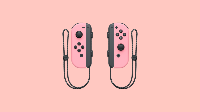 pink joy cons on pink background