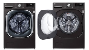 Two instances of the LG WM4500HBA next to each other. The leftmost one has its door closed, the one on the right has its door open.