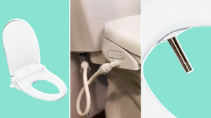 Close-up shots of the Tushy Electric bidet in collage form.