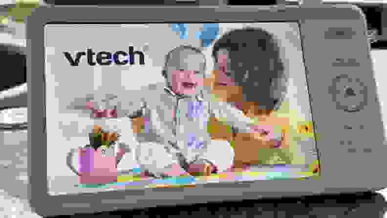 The Vtech baby monitor with the boot-up display.