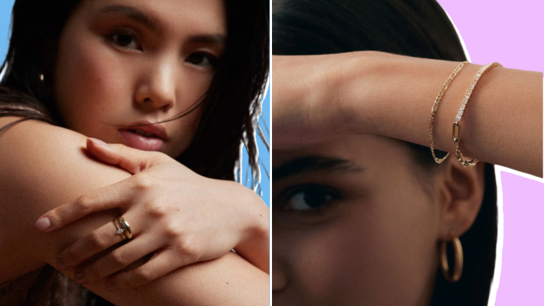 Collage of rings and earrings sold at Kinn