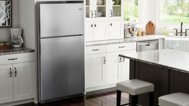 A top-freezer Maytag fridge fits in small spaces.