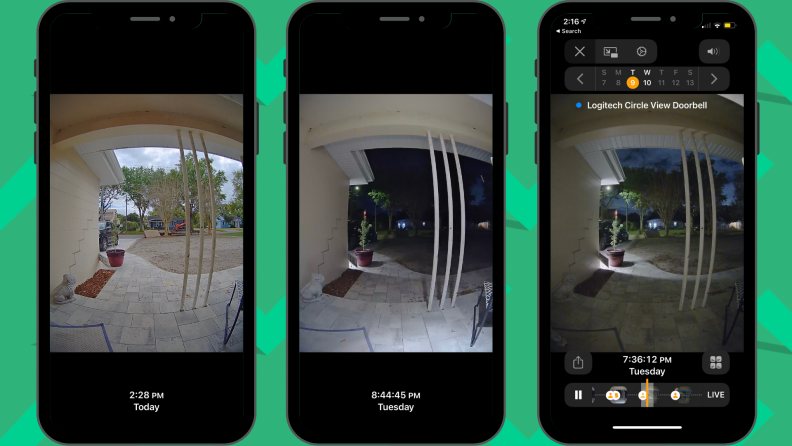 The day and night view from the Logitech Circle View Doorbell Wired from the Apple Home app.