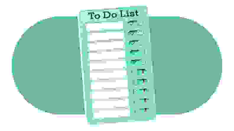 Teal to-do list with sliding buttons on side.