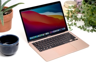 An Apple MacBook Air open on a desk.