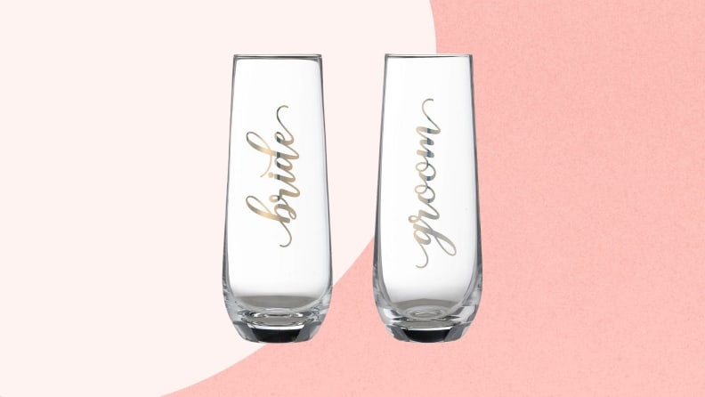 “bride & groom” clear champagne flutes