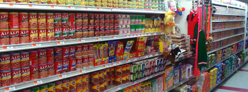 A pet food aisle.