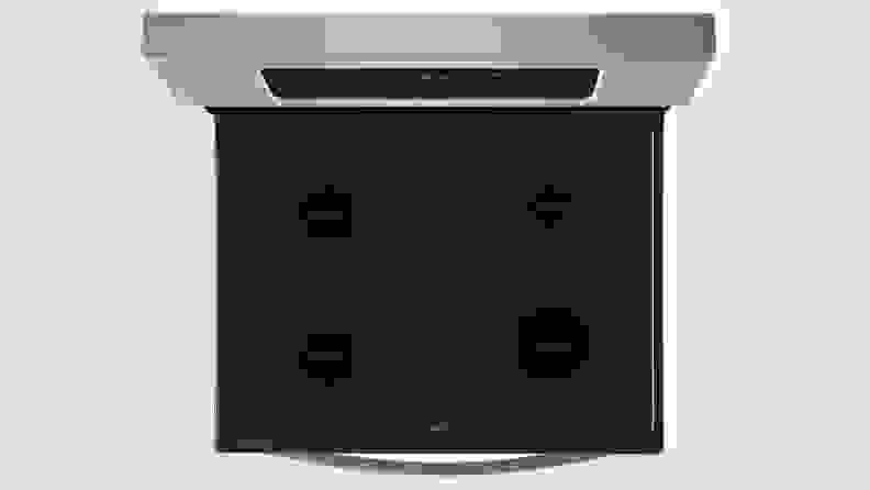 Overhead view of a stove on a convection range.