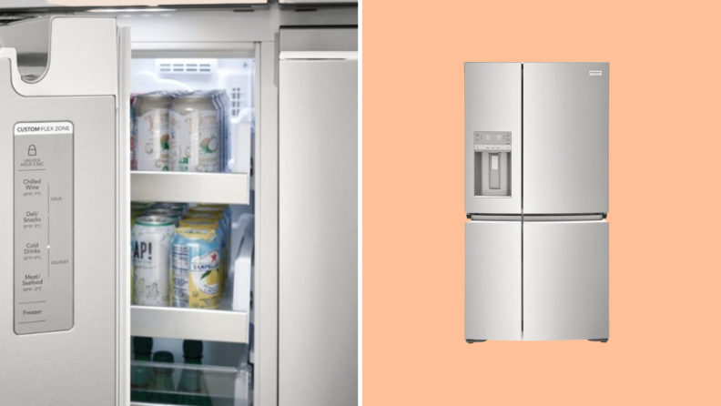 A fridge and a detail of a fridge.