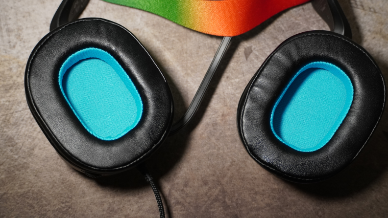 A baby blue color inside the JLab Nightfall gaming headset.