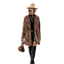Product image of Leopard Print Open Front Fuzzy Coat