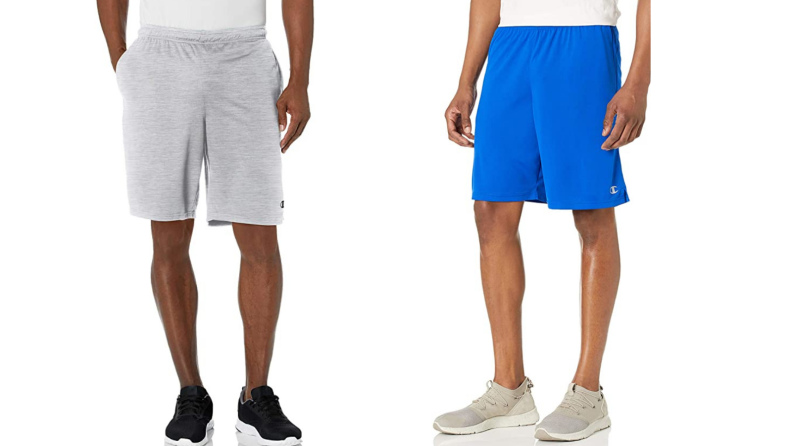 men wearing gray and blue champion shorts