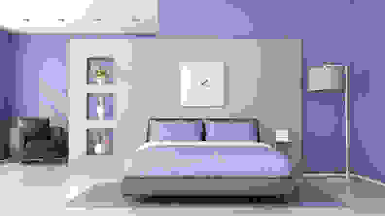 This lavender room has a lot of gray accents