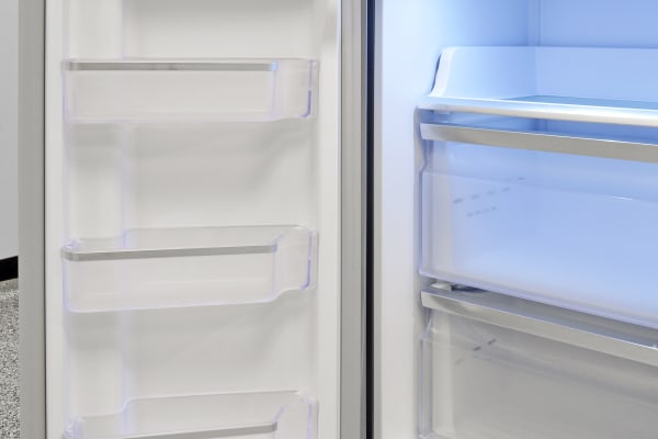 Three small fixed shelves offer supplemental freezer storage in the Samsung RF23J9011SR.