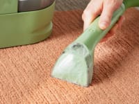 A carpet cleaner cleaning a coral rug.